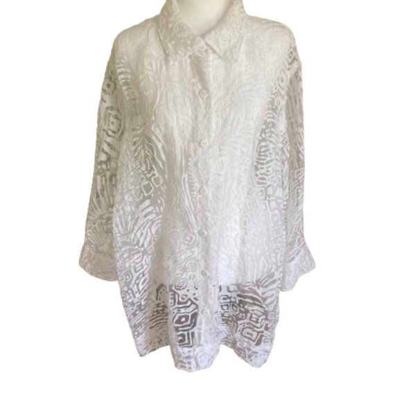 Ruby Rd. Plus Button Down White & Sheer Shirt Elegant Design Artistic, size 24W - Picture 1 of 12